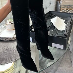 Saint Laurent black velvet Niki boots thigh high